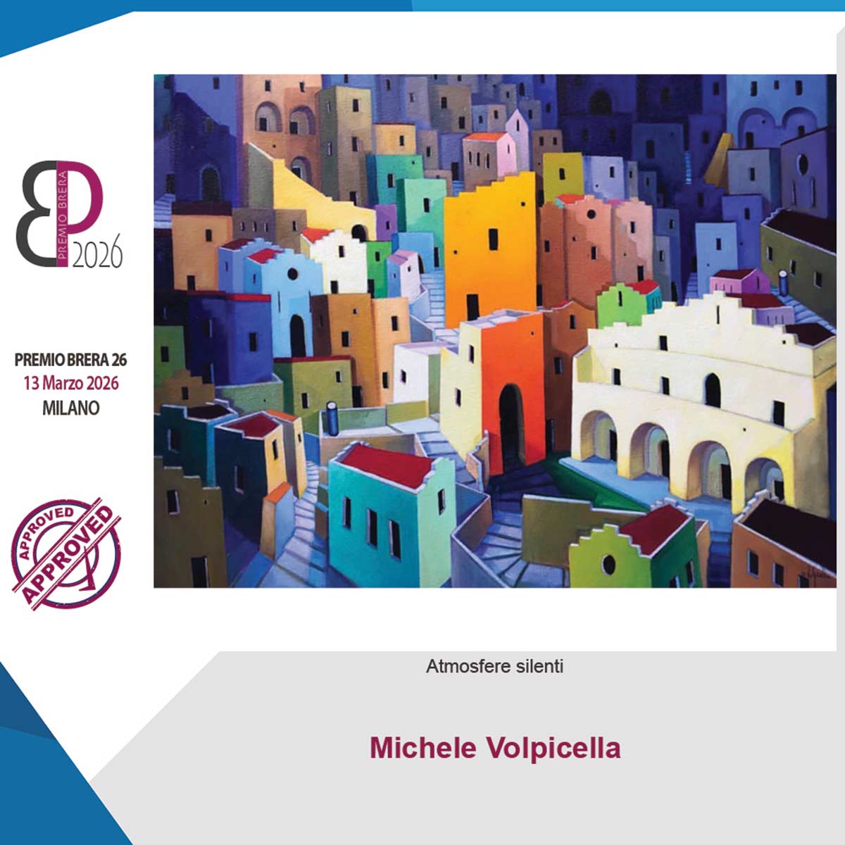 Official poster of the Brera Prize 2026, featuring contemporary artist Michele Volpicella among the participating artists.