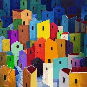 Online sale artwork entitled "The Warm Colors's city quarter" created by the contemporary artist Michele Volpicella